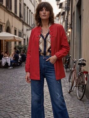 Vintage 70s Vera Newman Red Long Sleeve Jacket with Buckle Detail